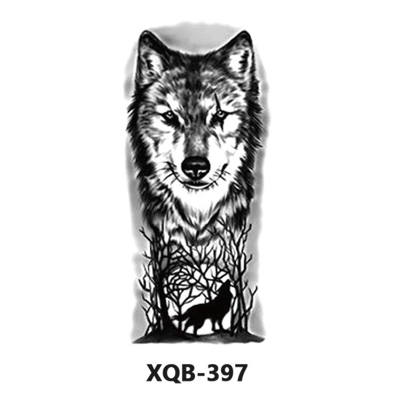 Tattoo Sticker Small Full Arm Animal Tiger Wolf Flower Arm Half Arm Waterproof Lasting Black and White Transfer Sticker