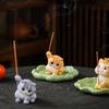 Celadon Lychee Incense Holder: Creative Small Sandalwood Burner with Kitten Ornament for Tea Table.