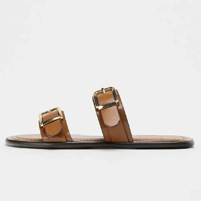 Fashion Fashion Round Toe Roman Buckle Flat Slippers Women Comfort Casual Flip Flops Summer Lightweight Outdoor Beach Sandalias De Mujer