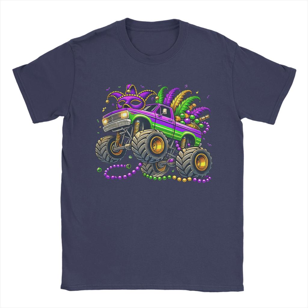 Mardi Gras Monster Truck Unisex T Shirts Vintage Tees Short Sleeve Round Collar TShirts Cotton Original Clothes