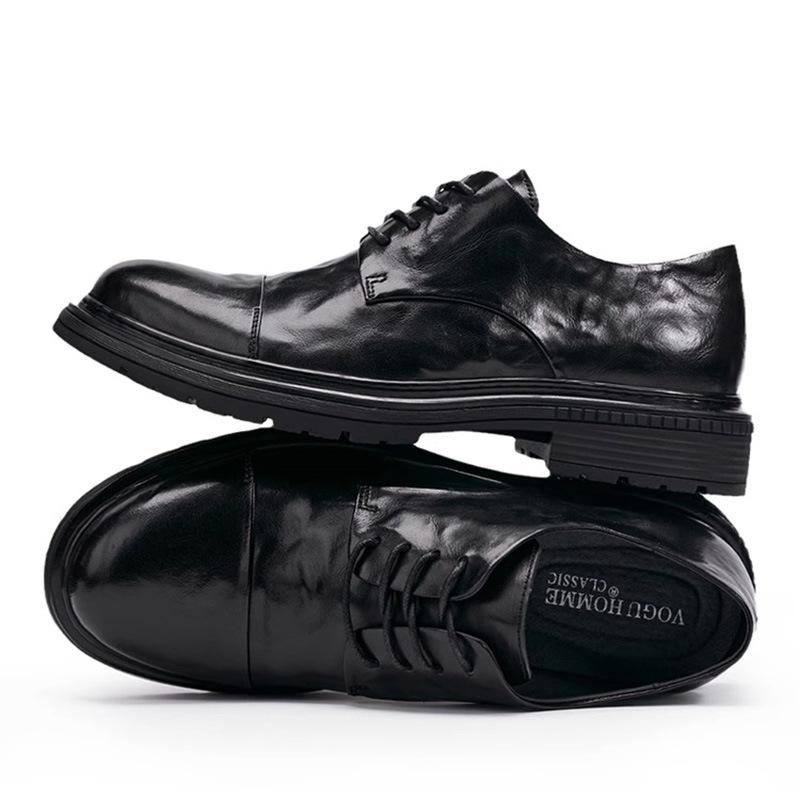 Men'S Shoes Fashionable Breathable Formal Business Shoes Spring Autumn Thick-Soled Blue Round Head Small Leather Shoes Casual Fashion Leather Shoes