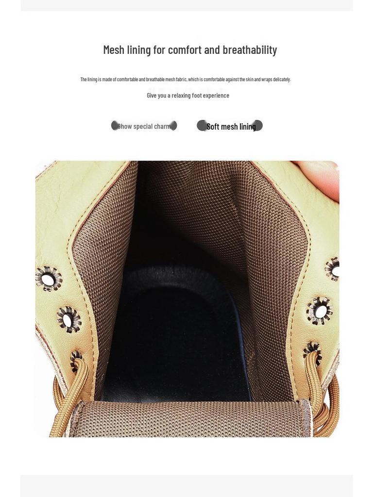 Men's British-Style Yellow Winter Boots - Thickened Velvet Lining, Martin Design, Trendy Desert Workwear, Cotton Shoes.