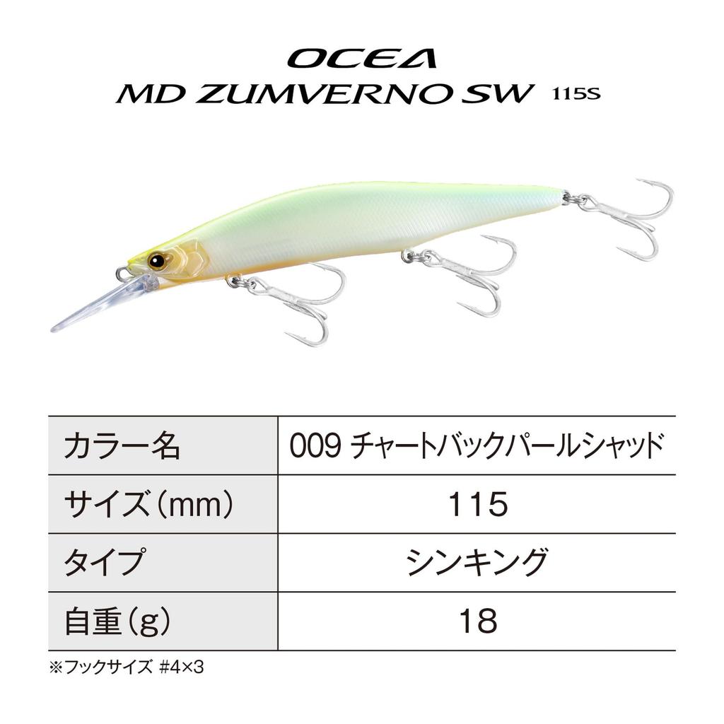[SHIMANO] Ocea MD Zumbano SW 115S Offshore Minnow XV-N11X 009 Chart Back Pearl Shad