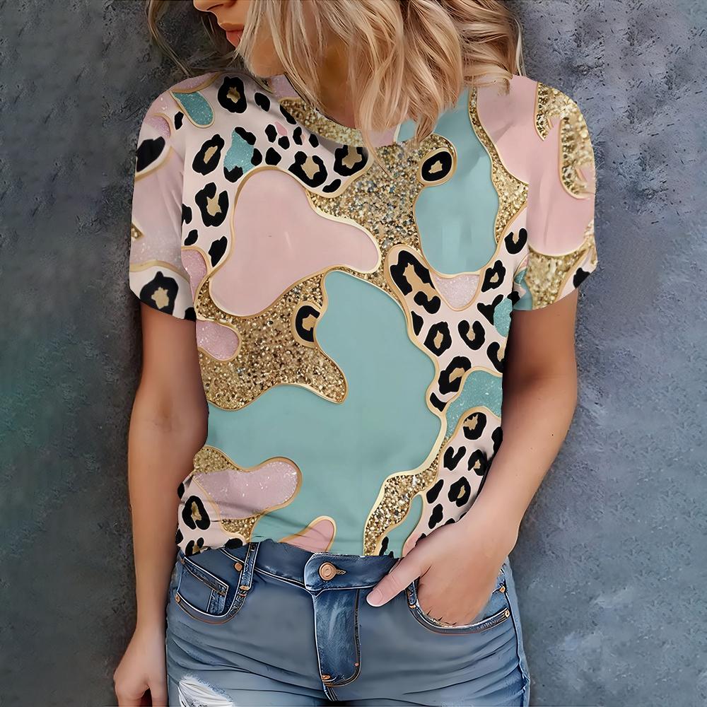 Мультяшная 3D-печатная футболка для женской уличной одежды, повседневная мода, с коротким рукавом, круглым вырезом, элегантный топ S