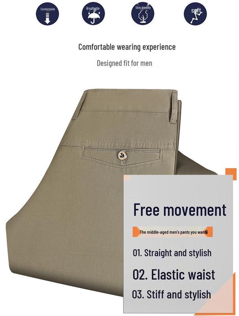 Men's Summer Cotton High-Waist Casual Trousers - Middle-Aged & Elderly 