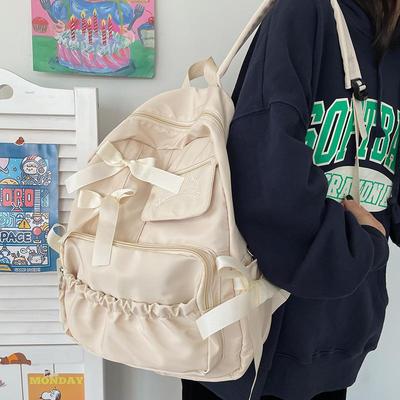 Japanischer Anime-Stil Niedlicher Farbblock Schleife Plissiert Soft Girl Studentenrucksack