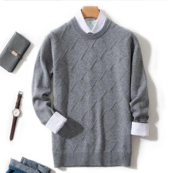 Men's Autumn and Winter Loose Knit Round Neck Base Sweater, Spring Business Casual Sweater