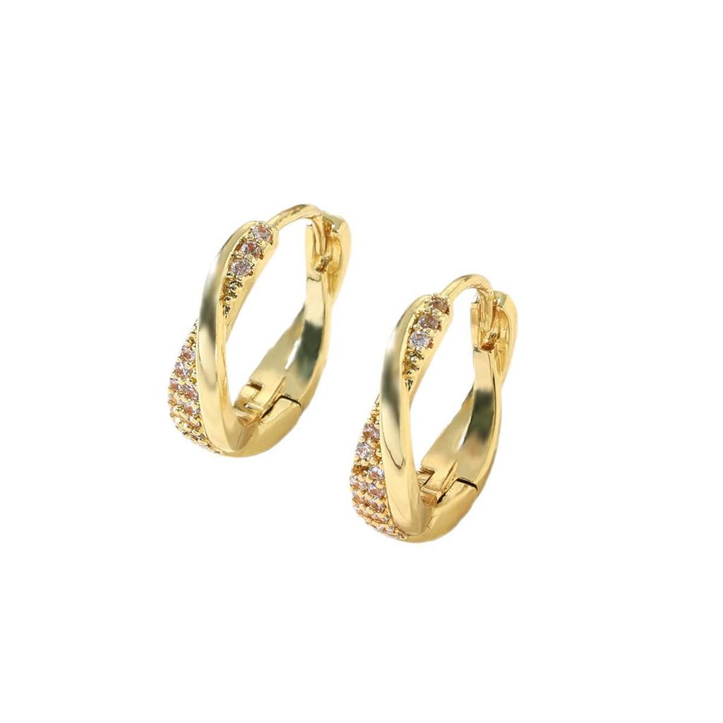 Exquisite European & American Zirconia Intersecting Twist Earrings - Elegant, Versatile Copper Design for Women