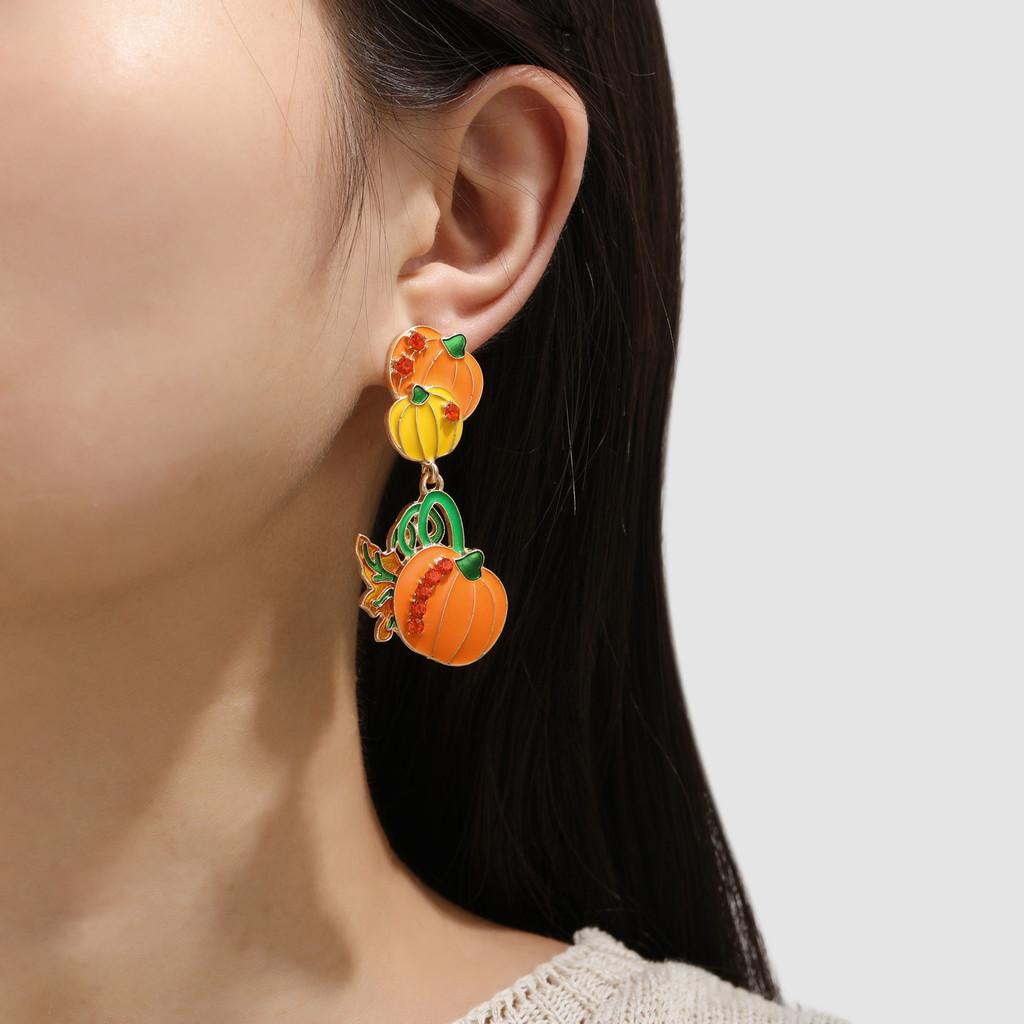 Fun Playful And Alloy Pumpkin Earrings With Cartoon Design For Halloween Celebrations For Women