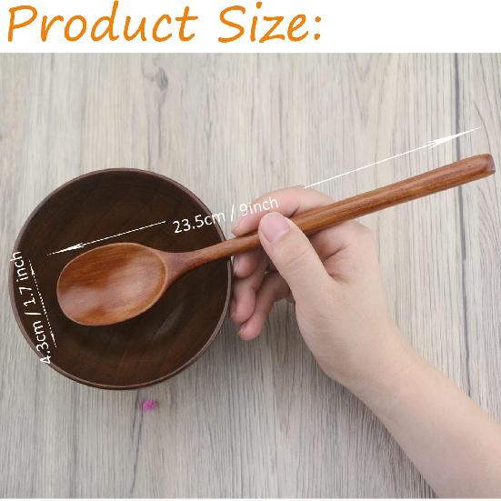 Wooden Spoons, 6 Pieces 9 Inch Wood Soup Spoons for Eating Mixing Stirring, Wood Spoon with Japanese Style Kitchen Utensil