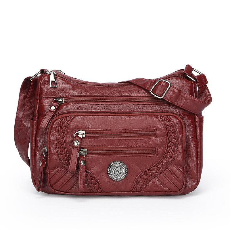 Fashion Four Seasons Soft Leather Texture Large Capacity Shoulder Crossbody Bag Multi-pocket Multi-compartment Backpack Middle Elderly Women's Bag