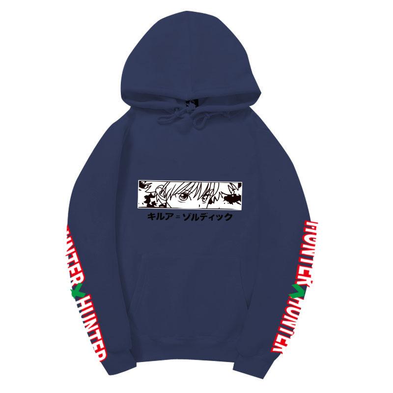 Hunter X Hunter Killua Anime Hoodie Sleeve Letter Print Black Manga Long Sleeve Casual Hooded Pullover Sweatshirt