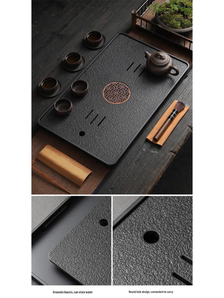 Minimalist Kung Fu Tea Tray with Water Storage - Imitation Wujin Stone