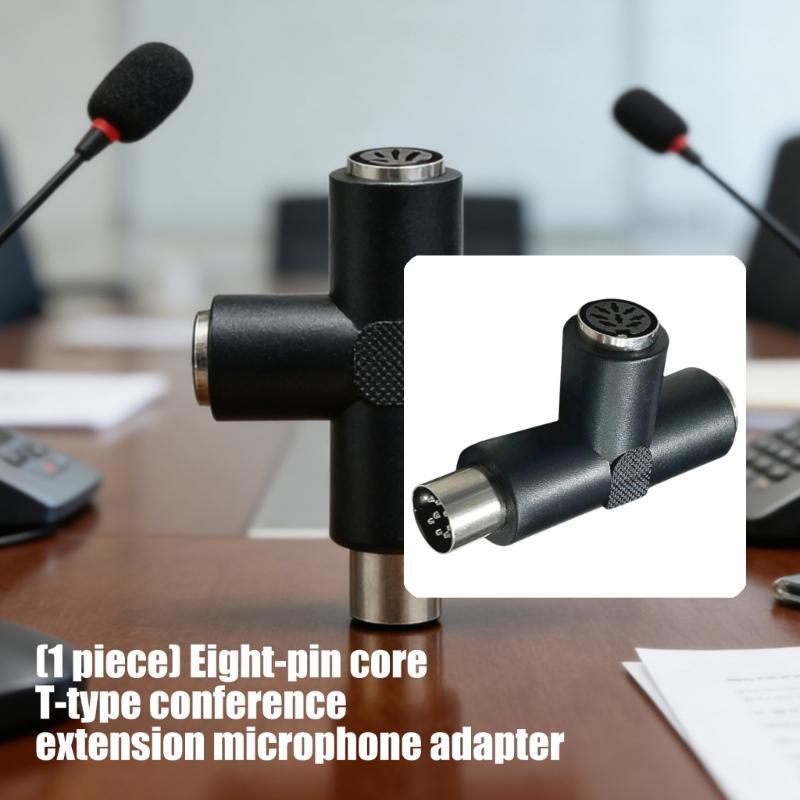 8Pin T Shaped Mics Extension Head 1Male to 2Female Microphone Adapter for Stable Audios Transmission Professional Meeting