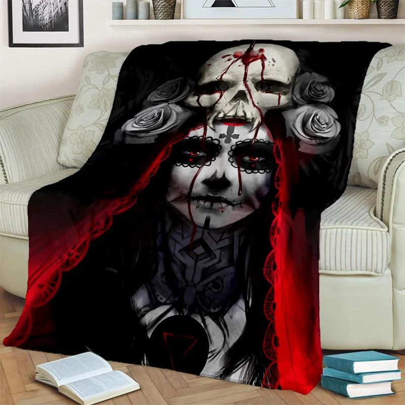 Coperta Orrore Teschio Femminile Ragazza Morta Gotica, Morbida Coperta da Lancio per Casa Camera da Letto Letto Divano Picnic Viaggio Ufficio Coperta Coprente Bambino