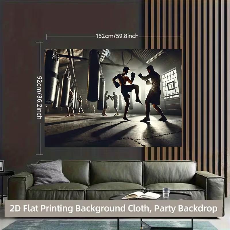 2D Industrial Boxing Gym Tapestry with Punching Bags Wall Hanging