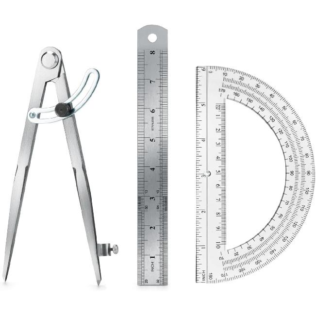 Циркуль Геометрический Инструмент, Чертежный Циркуль, Профессиональный Большой 12-дюймовый Циркуль с Крылом для Столярных Работ, 6-дюймовый Транспортир, 12-дюймовая Линейка, 2 Карандаша для 8 inches