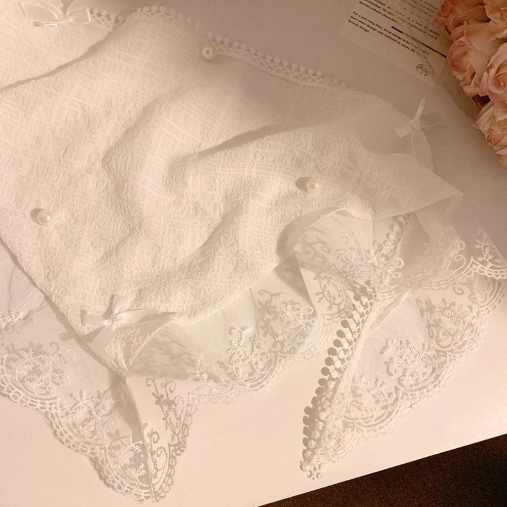 

Жемчужная треугольная повязка для волос в стиле ретро, солнцезащитный платок, кружевная повязка-бант, женский белый