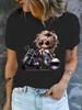 Retro Motorrad Grafik T-Shirt für Damen Elegantes Süßes Design Rosa Frau Kurzarm Print Tee Sommer Rundhals Lässige Tops