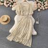 Holiday Style Suit Western Style Puff Sleeve Short Top High Waist Pleated Skirt Chiffon Floral Two-Piece Set