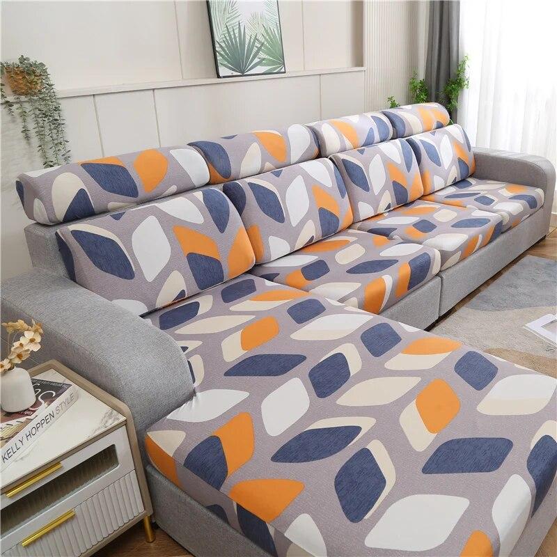 Stretch-bedruckter Stretch-Sofa-Sitzkissenbezug, Rückenlehnenbezug, Schutz für Couch, Sofabezug, L-Form, Chaselong-Schonbezüge