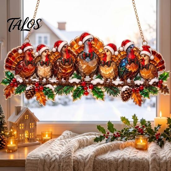 Indoor Outdoor Decorative Pendant Christmas Animal Suncatcher, Window Hanging Decor, Acrylic Holly Branch Sun Catcher, Creative New Year Gift Rainbow