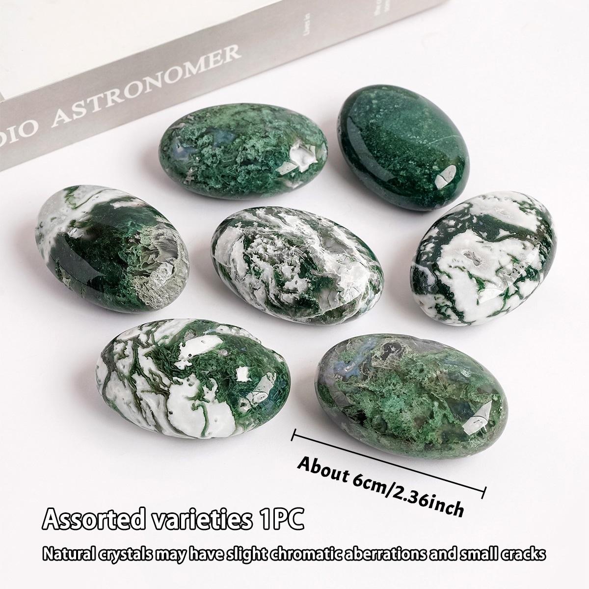 1pc Natural Crystal Moss Agate Palm Stone Reiki Healing Oval Pocket Palm Worry Stone Yoga Meditation Spiritual Healing Gem Moss Agate