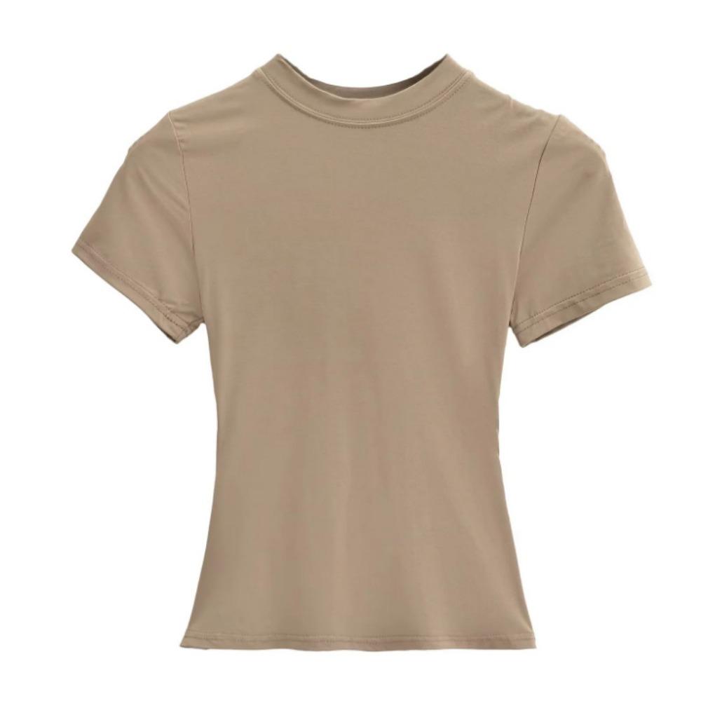 Summer New Spice Girls Solid Kardashian Same Round Neck Slim Fit Short Bottomed Shirt Basic Short Sleeve T-shirt