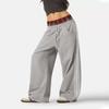 Pantalon style collège rétro américain pour femme Unisexe Coupe ample Ensemble deux pièces avec double ceinture Fausse braguette pour le sport
