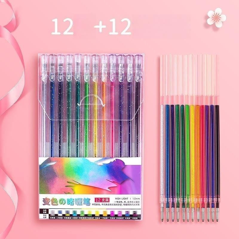 Glitter Gel Pen Shiny Fluorescent Pen Suit Color Neutral Pen Highlight Painting Hand Account Replacement Core 18 Colors