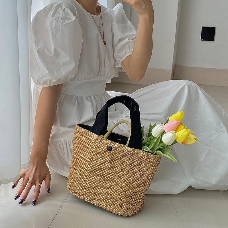 Summer Beach Vacation Versatile Woven Handbag Retro Tote Bag Stylish Straw Handbag For Travel Shopping And Daily Use