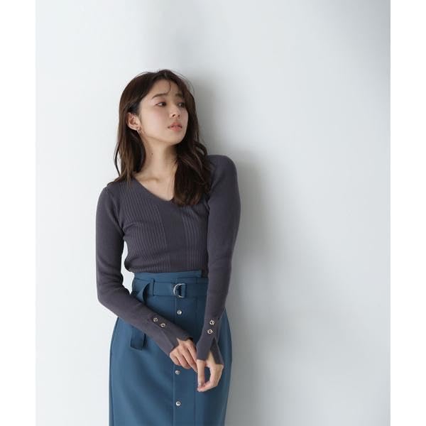 Natural Beauty Basic Eyelet Cuff Rib Knit Blue Women's Sweater,