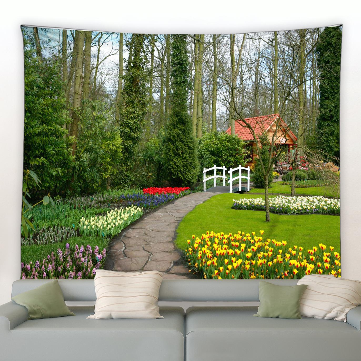 Садовый Пейзаж Гобелен Весенний Лес Цветочное Растение Парк Пейзаж Настенный Гобелен Спальня Комната Эстетика Украшения Дома 100X75CM
