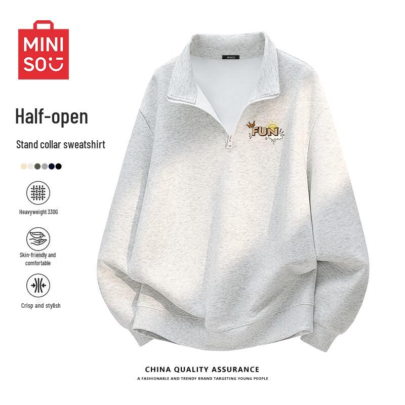 

MINISO Men s Fall Casual Half-Zip Stand Collar Oversized Sweatshirt 3XL