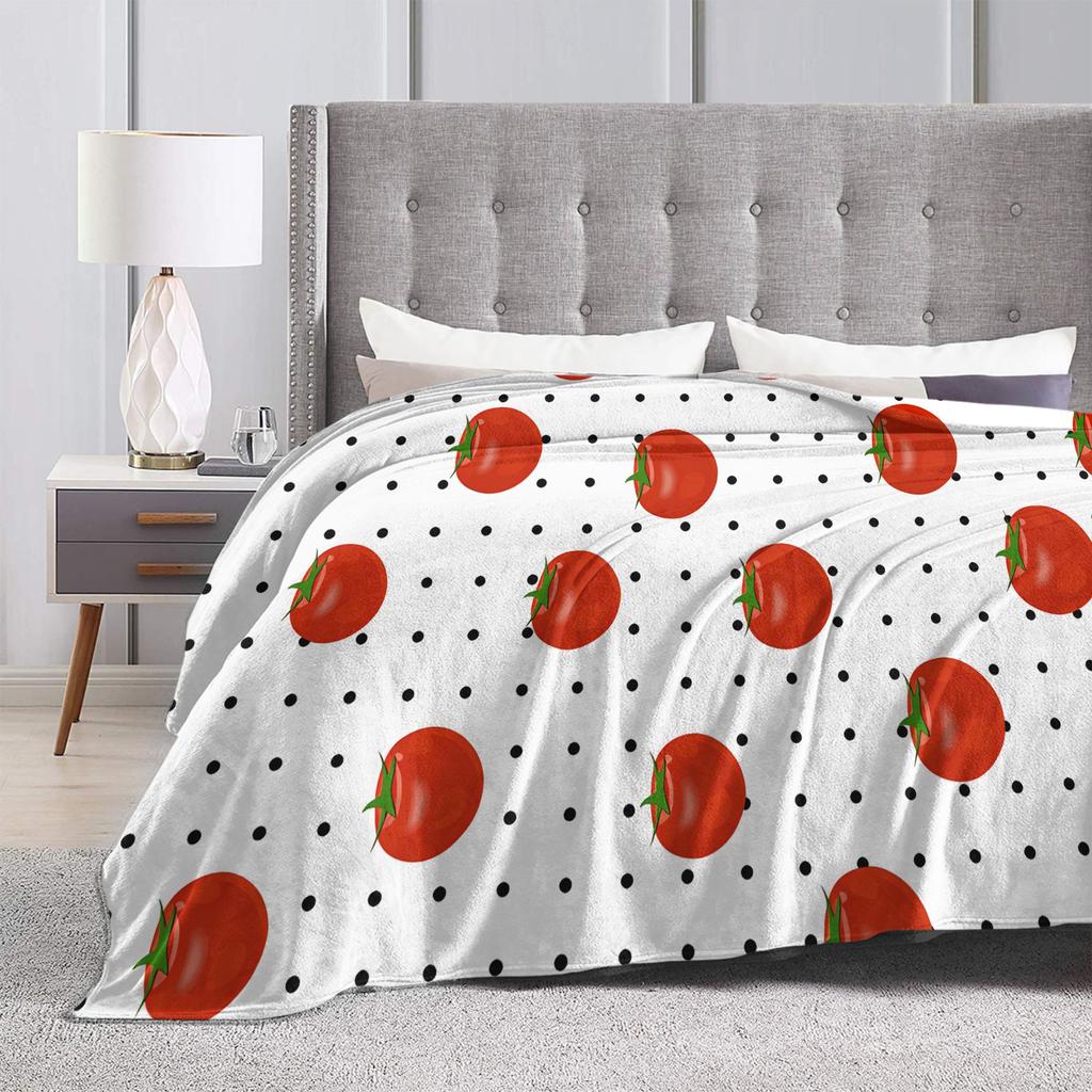 Tomato - Red Background Throw Blanket Soft Comfy Novelty Blanket For Living Room Plane Travel Flannel Bedspread Bed Cover
