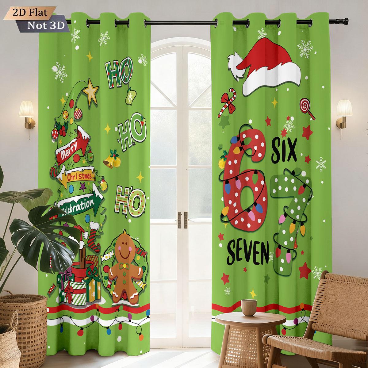 

2pcs Merry Christmas 67 element printed perforated blackout curtains in various sizes living room bedroom insulation decoration 100*130 Grommet Top 1pcs