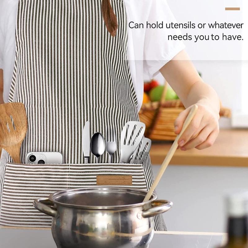 Multipurpose Striped Apron Adjustable Neck Strap and Waist Tie For Outdoor Work Restaurants And Home Cooking Baking Task