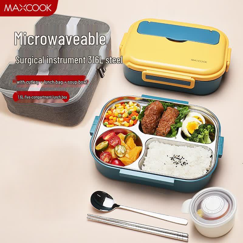 MAXCOOK 316L Stainless Steel 5-Compartment Lunch Box