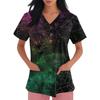 Women's Fashion V-neck Short-sleeved Work Uniform With Pockets, Halloween Print Top