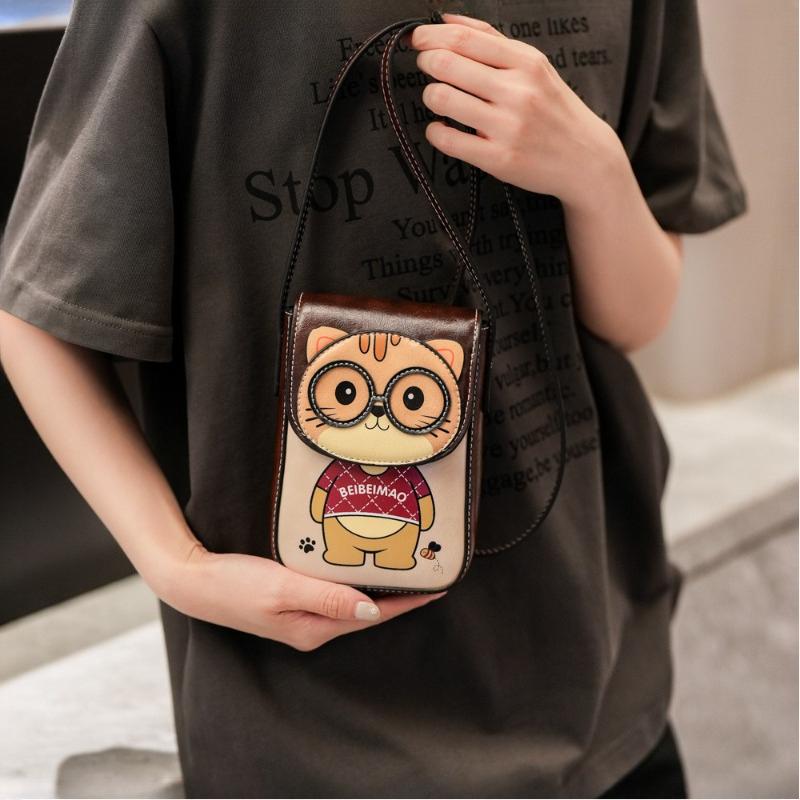 BEIBAOBAO Cute Cartoon Bear Mobile Phone Bag 2026 New Style Women's Change Bag Fashionable High-end PU Shoulder Messenger Bag Female Mini Small Wallet