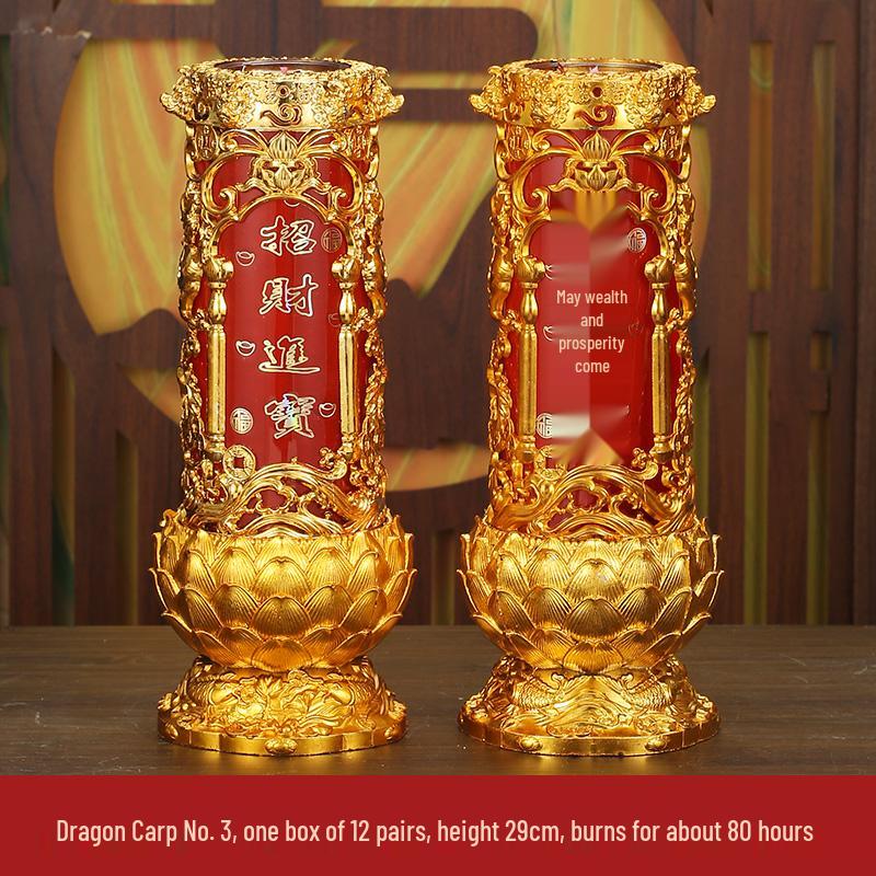 Smokeless Crystal Candle for Buddha Offerings, Housewarming, or New Year Celebrations - Windproof Red Butter Lamp
