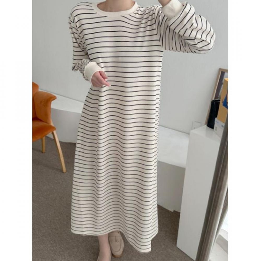 Shop Women S Maternity Round Neck Striped Long dreSS Ivory Ll Wdr 4846 Ivory