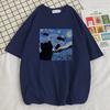 Vincent Van Gogh Starry Night Cute Cat Unisex Cotton Short Sleeve Crewneck Casual Tops Creative Oversize Short Sleeve Unisexs Clothing