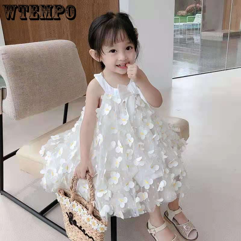 Jentes prinsessekjole sommerkjole barnekjole koreansk stil liten jentes ermeløse kjole Poncho barnekjole