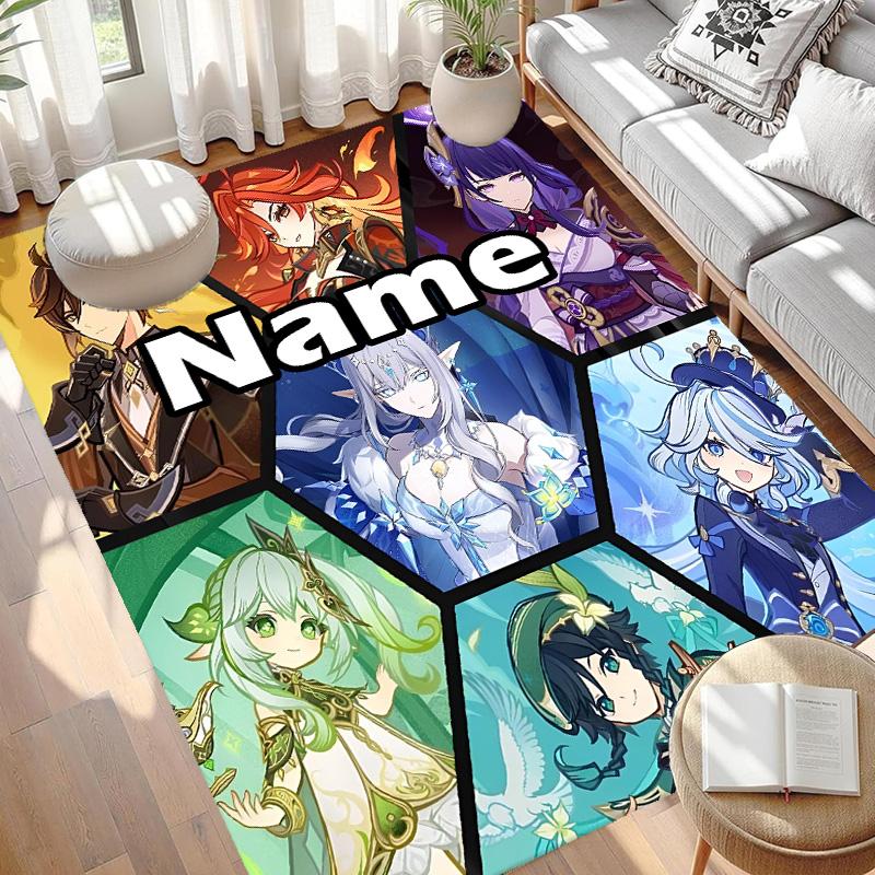 Custom Name Personalized Genshin Impact Print Carpet, Versatile Home Decor Rug, for Playroom, Apartment, Balcony, Entryway, Hallway Gift