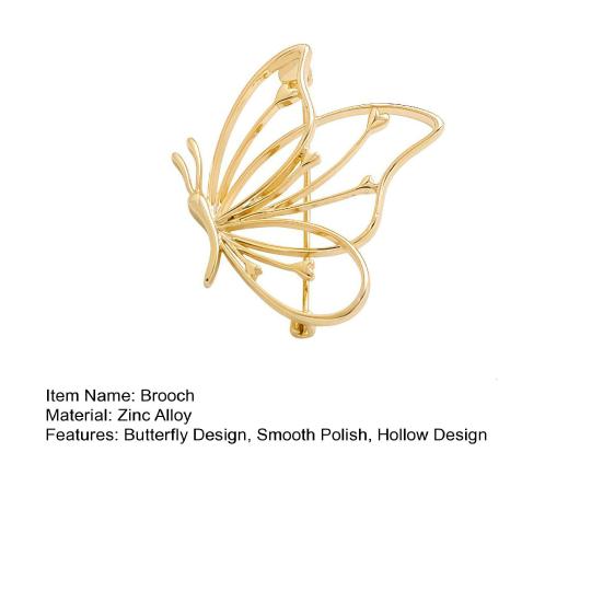 Women Brooch Smooth Polish Hollow Butterfly Design Lapel Pin Zinc Alloy Scarf Badge Versatile Collar Coat Accessories