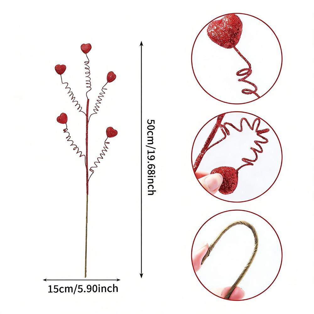 Red Heart Berry Valentine's Day Decoration Resin Handicraft Creative Exquisite Heart Berries Picks Artificial Twig