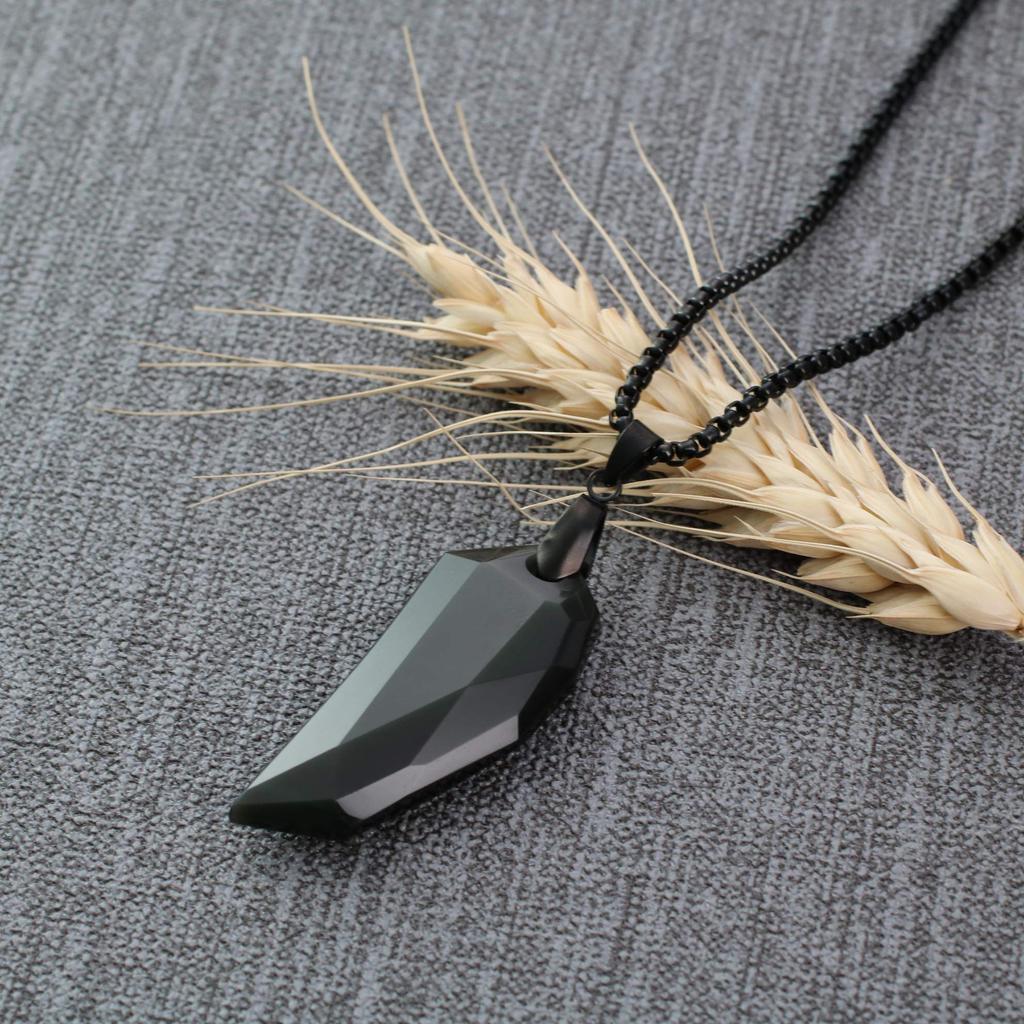 Obsidian Wolf Fang Obsidian Exorcise Evil Good Luck Power Stone Halskette Edelstahlkette [Coai] Herren