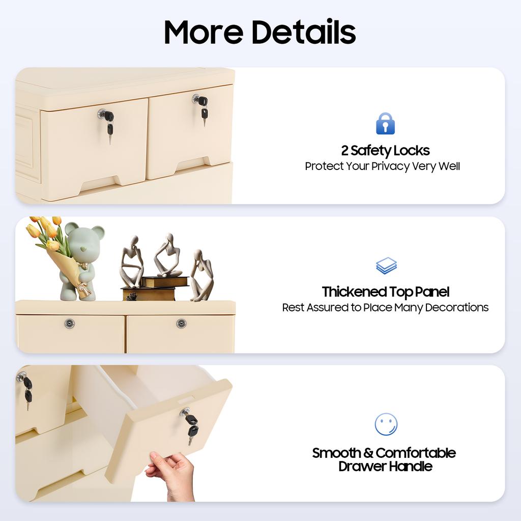 Versatile 6-Drawer Organizer Chest Food-Grade PP 66LBS Capacity Lockable Wheels Easy-Clean For Bedroom Closet