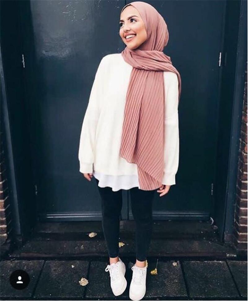 Women Solid Color Pleat Muslim Sunscreen Headscarf